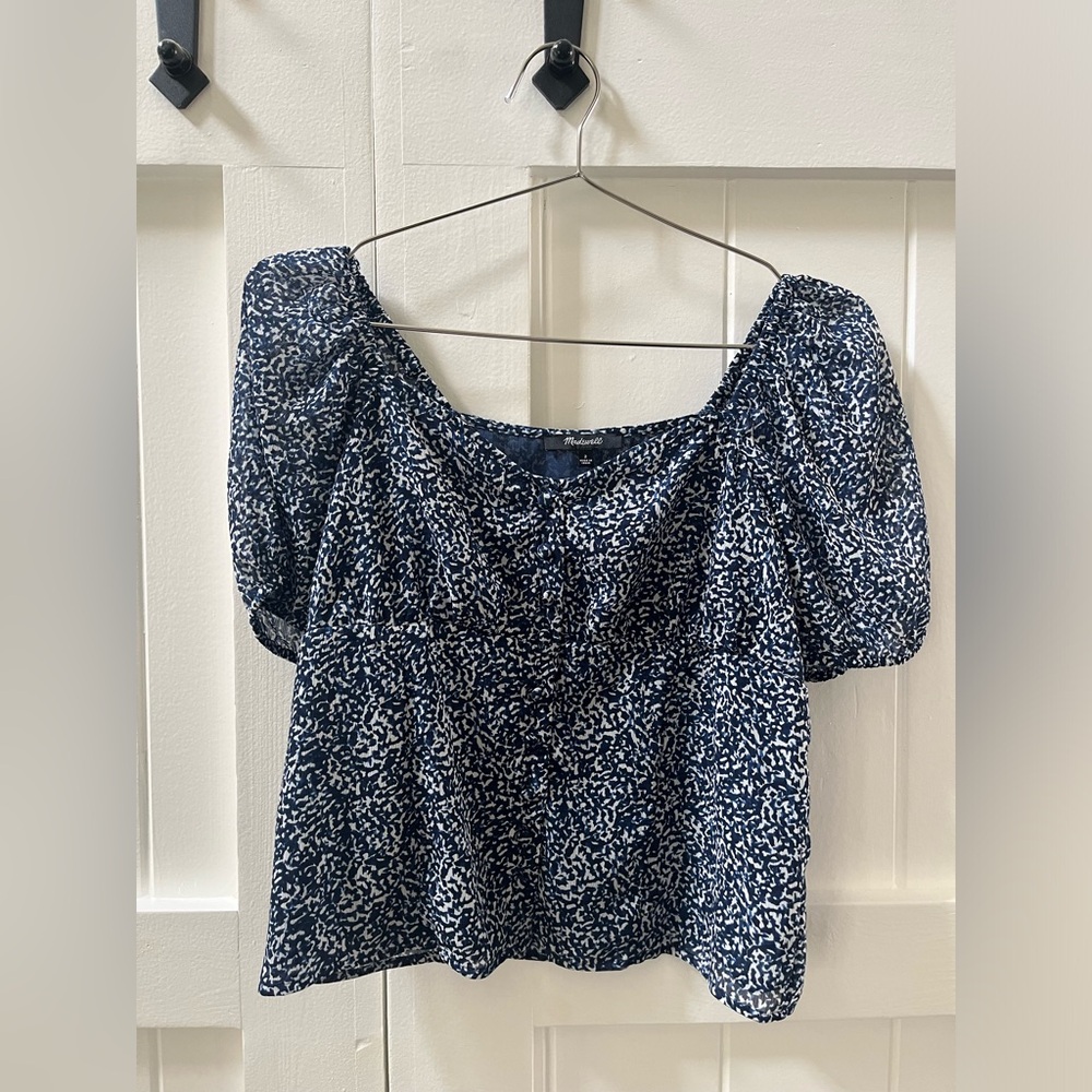 Madewell Blue Puff Sleeve Top- Size 2